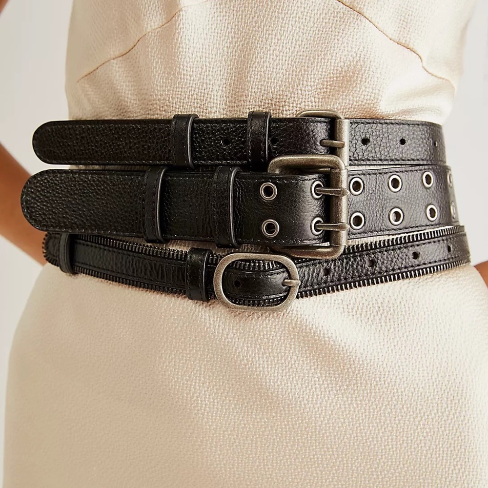 Black Multi-Row Leather Waist Belt - Women Accessories